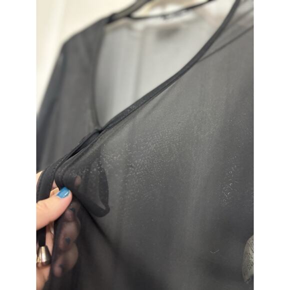 Vtg 90s My Michelle Black Sheer Duster Medium Witchy Whimsigoth Fairy Goth - Picture 9 of 12